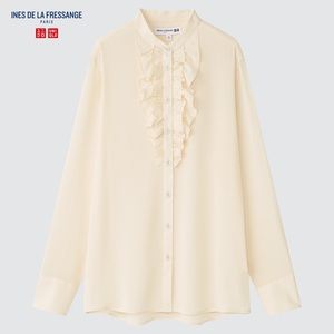 Uniqlo Ines De La Fressange Silk Frilled Long Sleeve Blouse